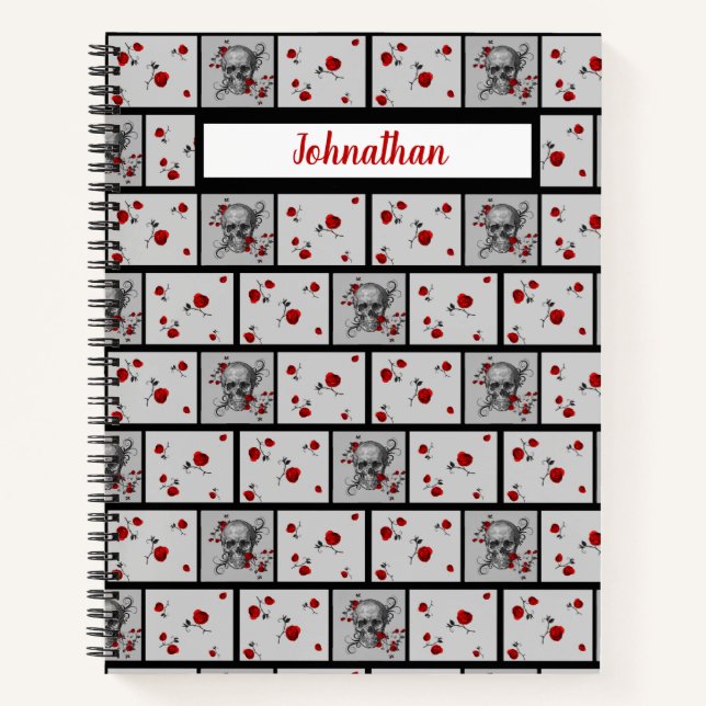 Carnet à motifs crâne noir et roses rouges (Devant)