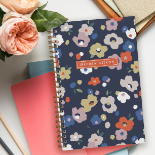 Carnet à reliure spirale floral bleu orange violet