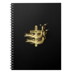 Carnet à reliure spirale noire avec croix dorée