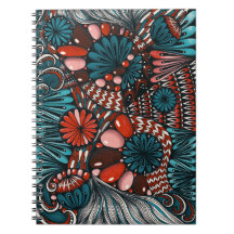 Carnet à spirale abstrait Zentangle sarcelle et ro