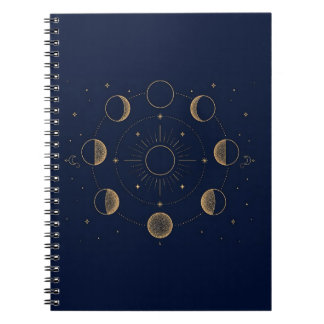 Carnet à spirale Astronomie Phases de Lune en Or
