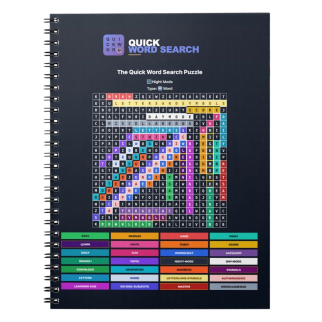Carnet à spirale de recherche de mots rapide Mode  (Devant)
