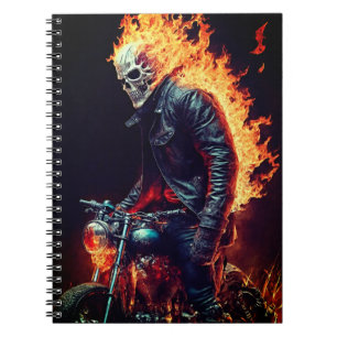 Carnet à spirale moto de motard Crâne Flamboyant
