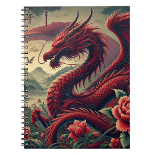 Carnet à spirale rouge japonais   Élégant asiatiqu