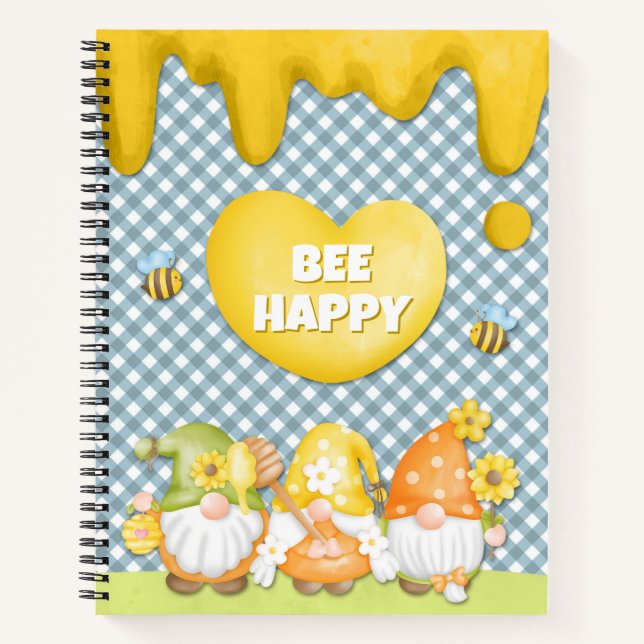 Carnet Abeille joyeuse avec des grains de fleur de miel (Devant)