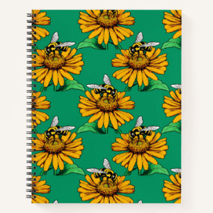 Carnet Abeille sur motif de fleur de tournesol vert