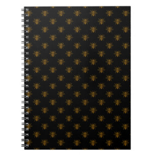 Carnet Abeilles en feuille métallisée or sur fond noir