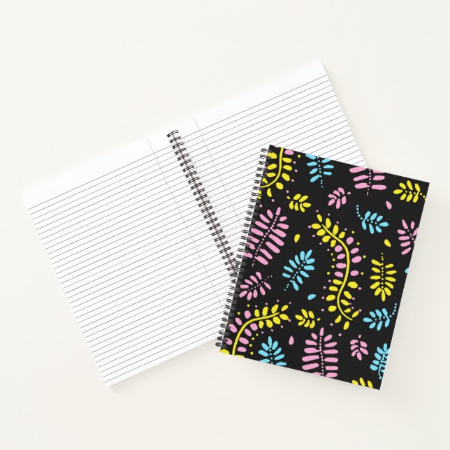 Carnet Abstract Ferns-yellow, pink and blue on dark gray (Intérieur)