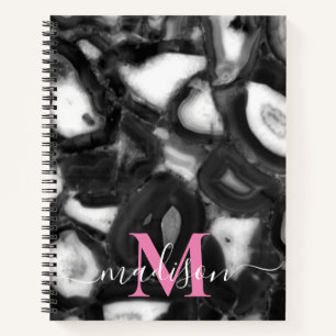 Carnet Abstrait Black White agates script de code monogra