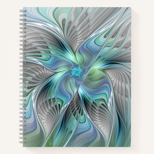 Carnet Abstrait Bleu Vert Papillon Imaginaire Fractal Art (Devant)