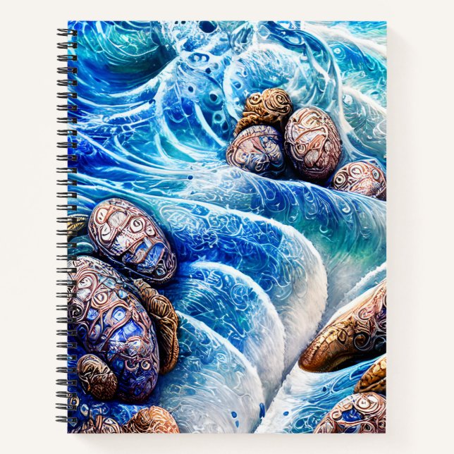 Carnet Abstrait Blue Ocean Wave Marble Agate Gold Art (Devant)