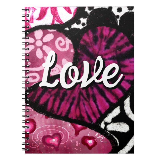 Carnet Abstrait coeur d'amour rose Floral Pois noir (Devant)