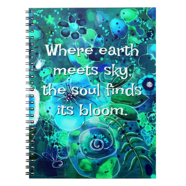 Carnet Abstrait Floral Turquoise bleu vert personnalisé (Devant)