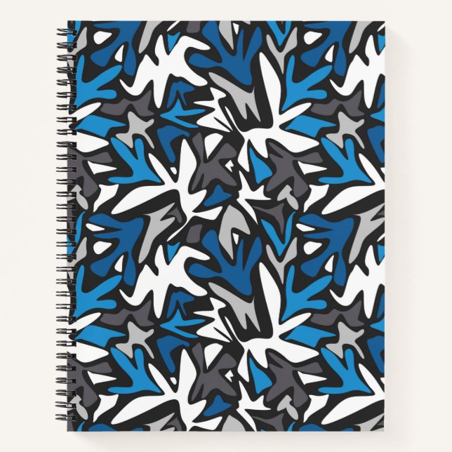 Carnet abstrait, géométrique, motif, noir et bleu (Devant)