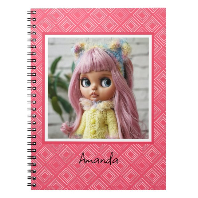 Carnet abstrait géométrique tendance années soixante rose (Devant)