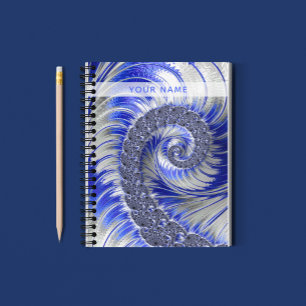 Carnet Abstrait Gris Bleu Blanc Spiral Fractal Avec Nom