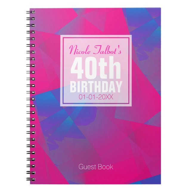 Carnet Abstrait Pink Blue 40th Birthday Guest Book 10a (Devant)