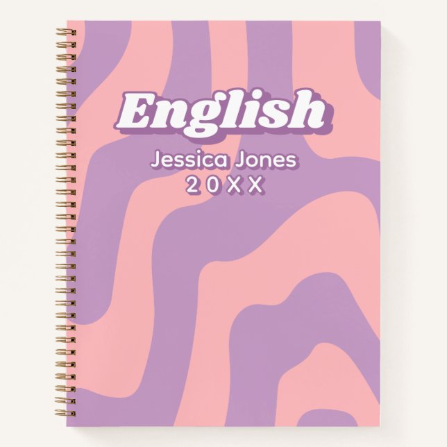 Carnet Abstrait Rose Purple Wavy Lines Objet de l'école (Devant)