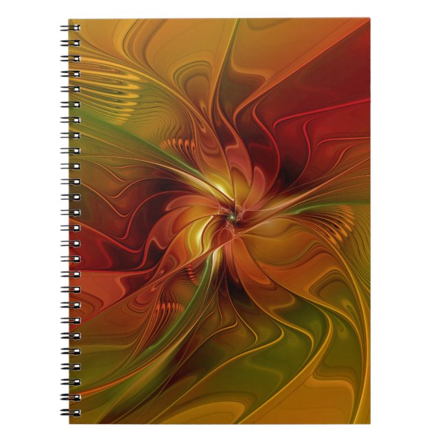 Carnet Abstrait Rouge Orange Brown Vert Fractal Art Flowe (Devant)