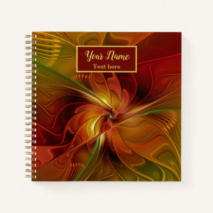 Carnet Abstrait Rouge Orange Vert Fractal Art Nom