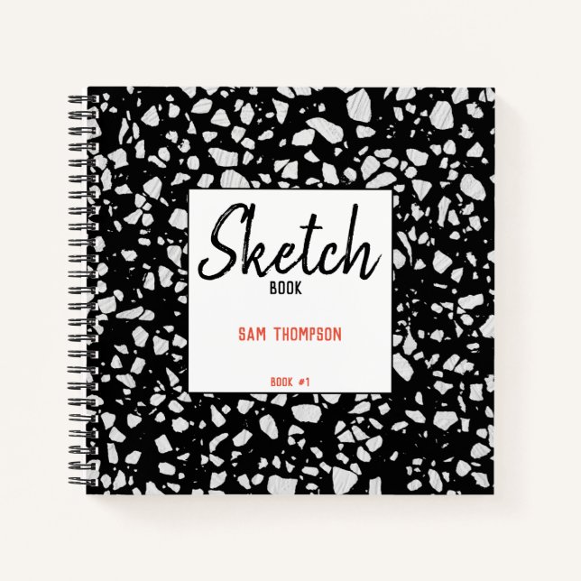 Carnet Abstrait Terrazzo Mosaic noir blanc Sketchbook (Devant)
