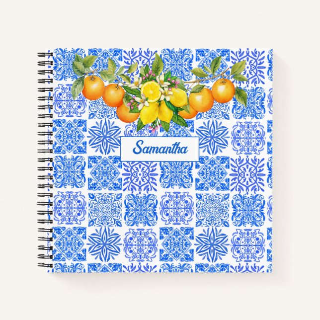 Carnet Acitrus bleu sicilien jaune azulejo méditerranéen (Devant)