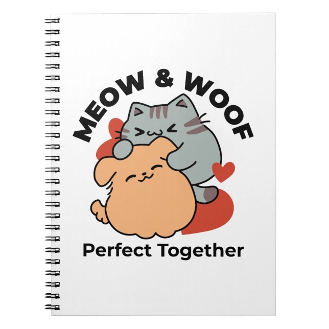Carnet Adorable chat et chien Hug - Meow & Woof Design (Devant)