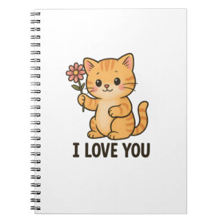 Carnet Adorable Chaton Tenant une Fleur – JE T'AIME Migno