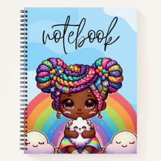 Carnet Adorable fille Chibi avec tresses arc-en-ciel