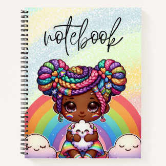 Carnet Adorable fille Chibi avec tresses arc-en-ciel