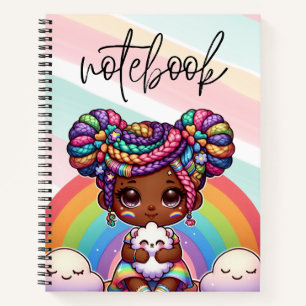 Carnet Adorable fille Chibi avec tresses arc-en-ciel