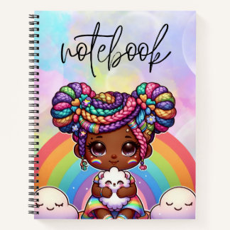 Carnet Adorable fille Chibi avec tresses arc-en-ciel