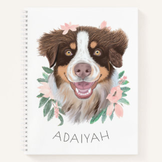 Carnet Adorable Tri Rouge Aussie avec Fleurs Personnalisé