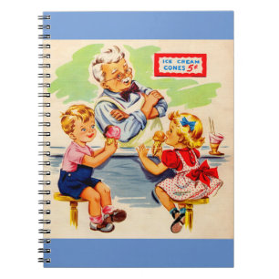 Carnet adorables enfants à la fontaine de soda