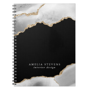 Carnet Affaires en agate noire, grise et or