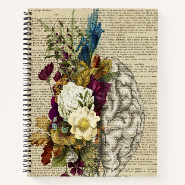Carnet affiche d'anatomie du cerveau floral médical (Devant)