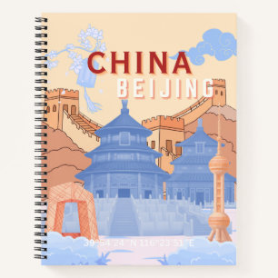 Carnet Affiche de voyage à Pékin Chine Bleu pastel et p