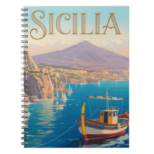 Carnet Affiche de voyage de style vintage pour la Sicile