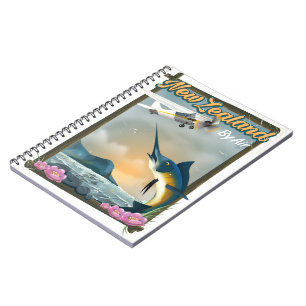 Carnet Affiche de voyage pour la pêche en Nouvelle-Zéland