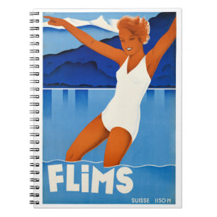 Carnet Affiche Vintage voyage de Flims Suisse restaurée