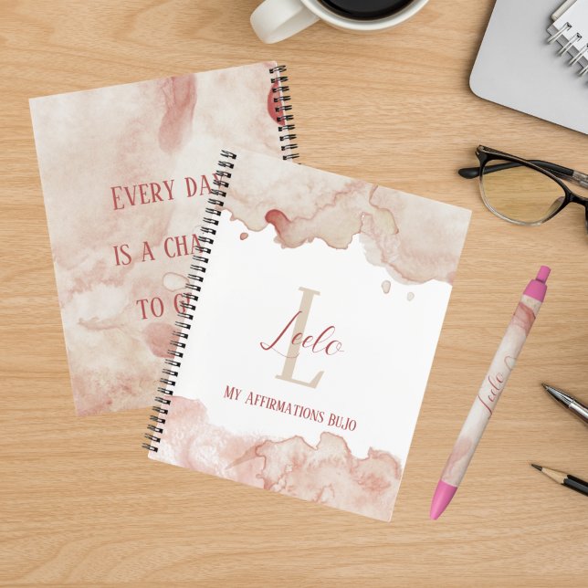 Carnet Affirmations d'aquarelle rose Bujo personnalisées (Créateur téléchargé)