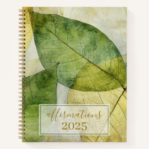 Carnet Affirmations Elegant Gold Green Feuilles 2025