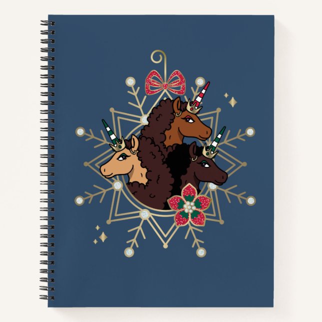 Carnet Afro Unicorn Festive Vacances Magique (Devant)