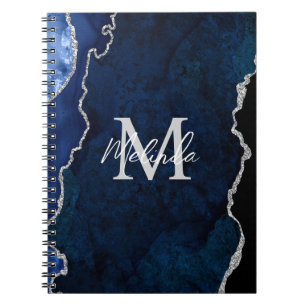 Carnet Agate de marbre bleu marine et argenté