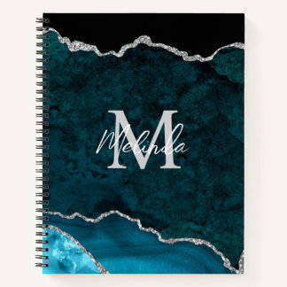 Carnet Agate de marbre bleu turquoise et argenté