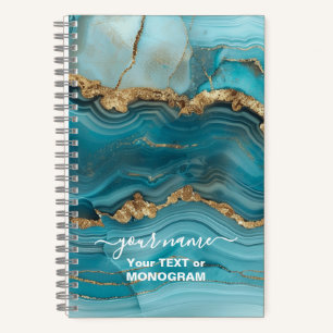 Carnet Agate de Parties scintillant Turquoise et Or