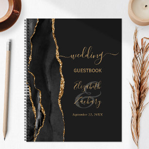 Carnet Agate Geode Script Black Gold Dark Mariage invité