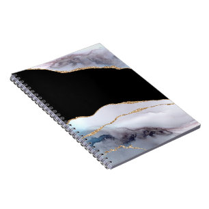 Carnet Agate Marble Noire Accents Paillettes Dorées