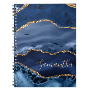 Carnet Agate Marbre Bleu Marine et Paillettes de Faux Or