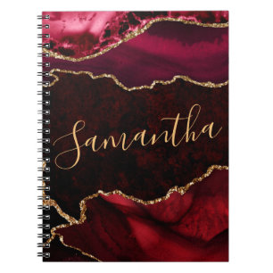 Carnet Agate Marbre Rouge et Paillettes d'Or Faux